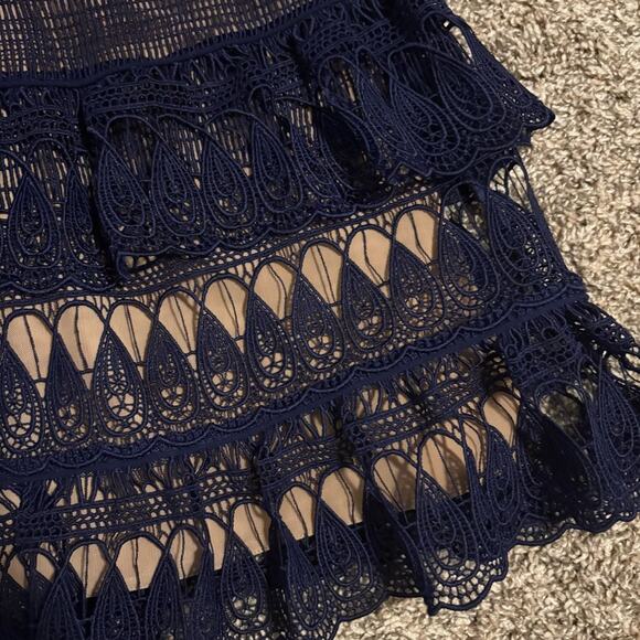 Self Portrait Teardrop Paneled Guipure Lace Mini Dress Holiday Blue Size 4 - Picture 6 of 11